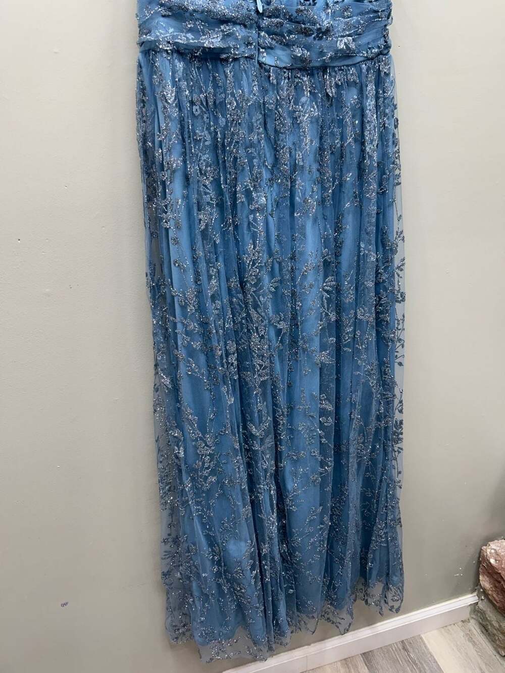 Baltic Born Blue Sequin Embroidered Flutter Sleeve Maxi Dress Size M - Picture 8 of 11